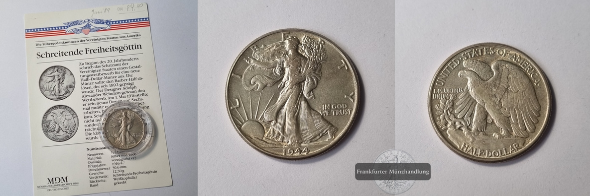  USA  Half Dollar 1944  Walking Liberty  FM-Frankfurt Feinsilber: 11,25g   