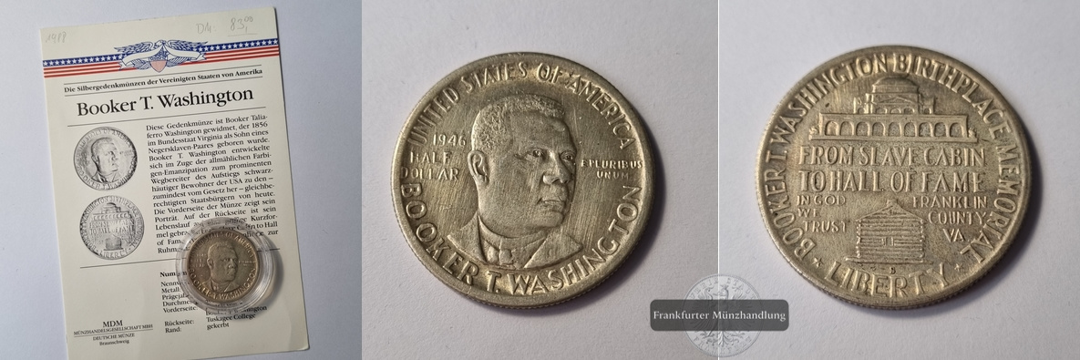  USA, Half Dollar [S]  1946  Booker T. Washington   FM-Frankfurt   Feinsilber: 11,25g   