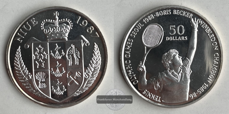  Niue Seoul 50 Dollars  1987  Tennis - Boris Becker KM#2 FM-Frankfurt  Feinsilber: 50,82g   