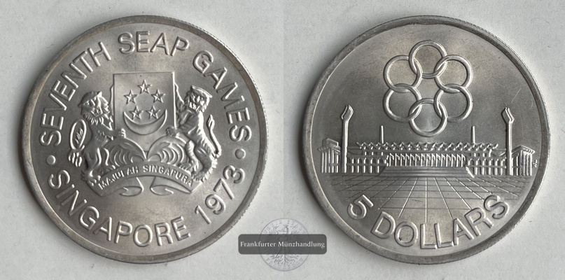  Singapur  5 Dollar  1973  Southeast Asia Peninsular Games KM#10 FM-Frankfurt  Feingewicht: 12,5g   