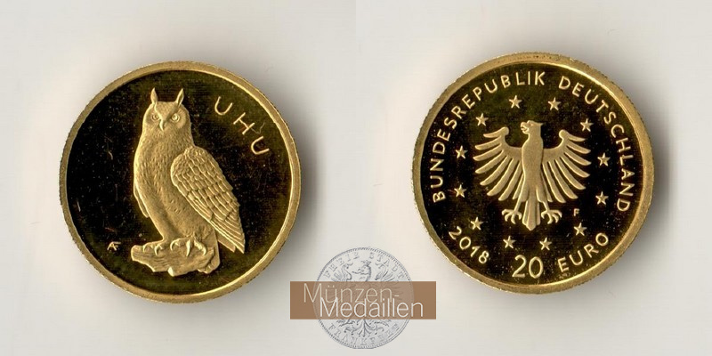 BRD  20 Euro MM-Frankfurt Feingold: 3,88g Einheimische Vögel - UHU 2018 F 