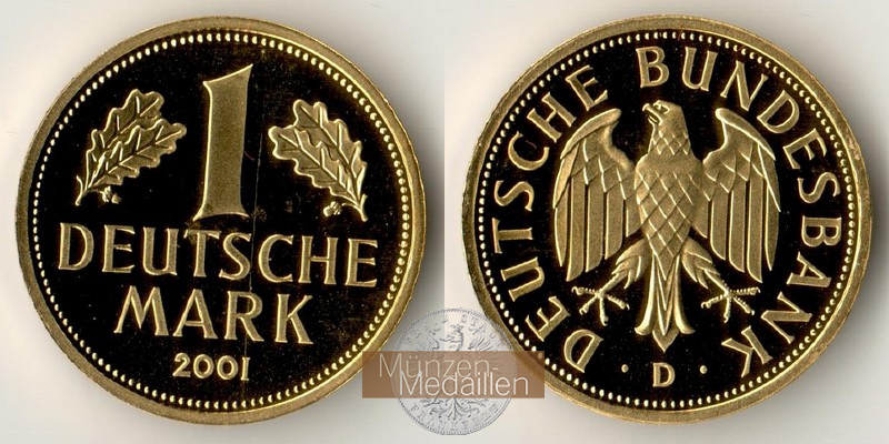 BRD   1 Mark  2001 D MM-Frankfurt   Feingold: 12g Goldene Abschiedsprägung der Deutschen Bundesbank 