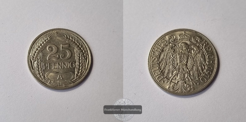  Kaiserreich  25 Pfennig   1910 A    FM-Frankfurt  Nickel   