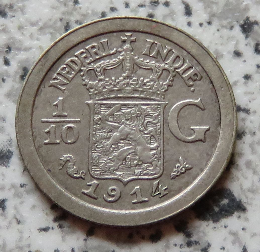  Niederländisch Indien 1/10 Gulden 1914   