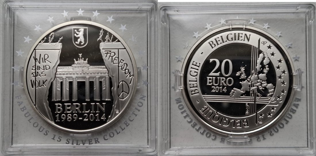  Belgien 20 Euro 2014 Berlin Mauerfall Silber   