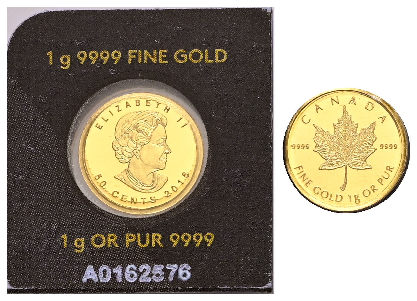 PEUS 2448 Kanada 1 g Feingold. Maple Leaf 50 Cents GOLD 1 g 2015 Uncirculated (eingeschweißt)