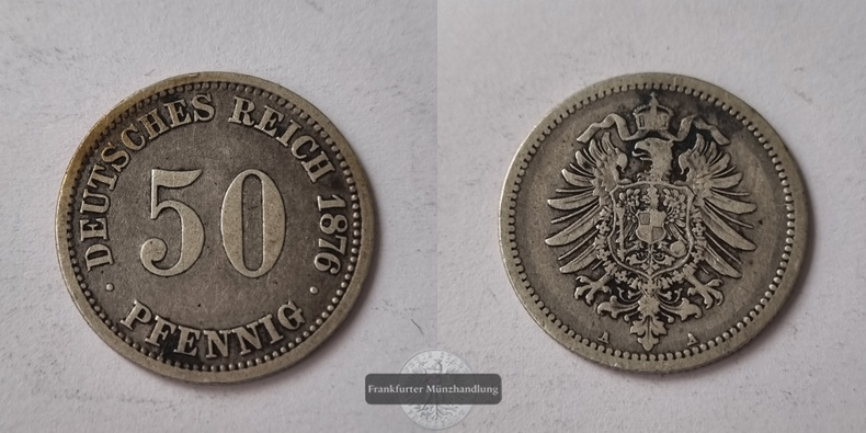  Deutsches Kaiserreich 50 Pfennig  1876 A  FM-Frankfurt Feinsilber: 2,5g   