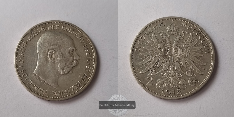  Österreich 2 Kronen 1912  Franz Josef I.   FM-Frankfurt   Feinsilber: 8,35g   