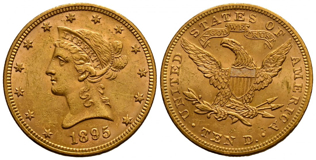 PEUS 2487 USA 15,05 g Feingold. Coronet Head 10 Dollars GOLD 1895 Fast vorzüglich