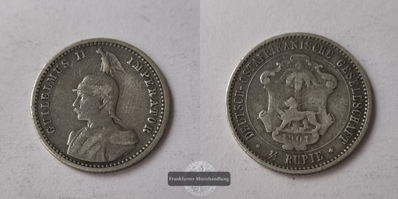  Deutsch-Ostafrika 1/4 Rupie 1901  FM-Frankfurt Feingewicht: 2,63g Silber   