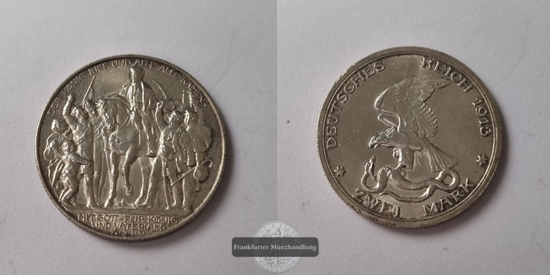  Deutsches Kaiserreich. Preussen, Wilhelm II. 2 Mark 1913 A Befreiung  FM-Frankfurt Feinsilber: 10g   