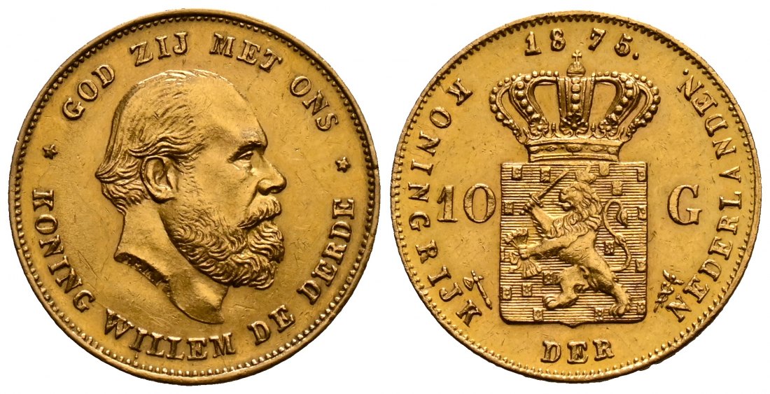 PEUS 2492 Niederlande 6,06 g Feingold. Wilhelm III. (1849 - 1890) 10 Gulden GOLD 1875 Utrecht Vorzüglich