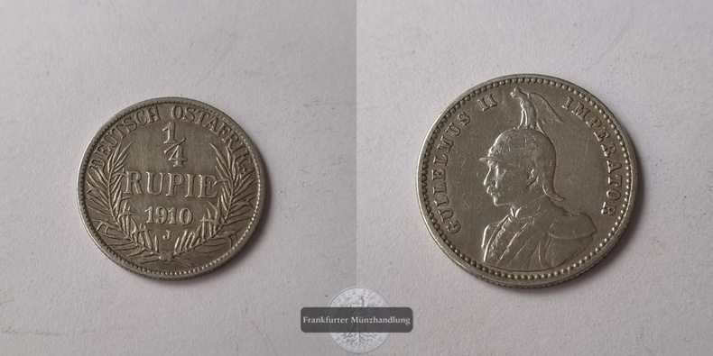  Deutsch-Ostafrika 1/4 Rupie 1910 [J]  FM-Frankfurt Feingewicht: 2,67g Silber   