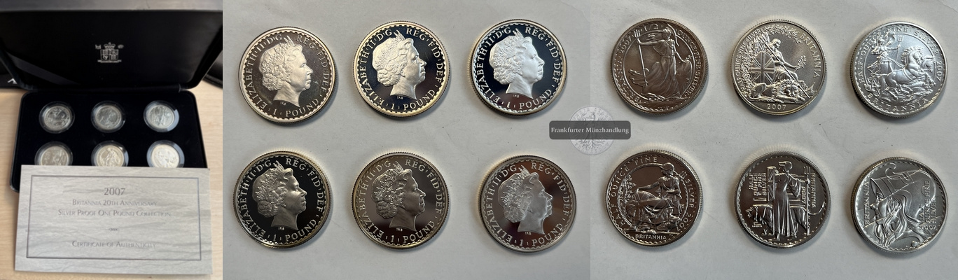  Großbritannien 6 x 1 Pfund 2007 Britannia 20th Anniversary  FM-Frankfurt  Feinsilber: 93,23g   