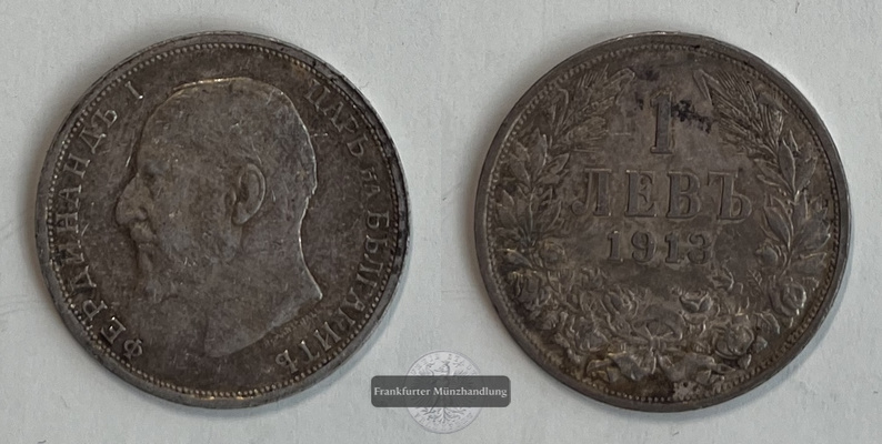  Bulgarien 1913 1 Leva Ferdinand I. KM#31 FM-Frankfurt  Feinsilber: 4,175g   