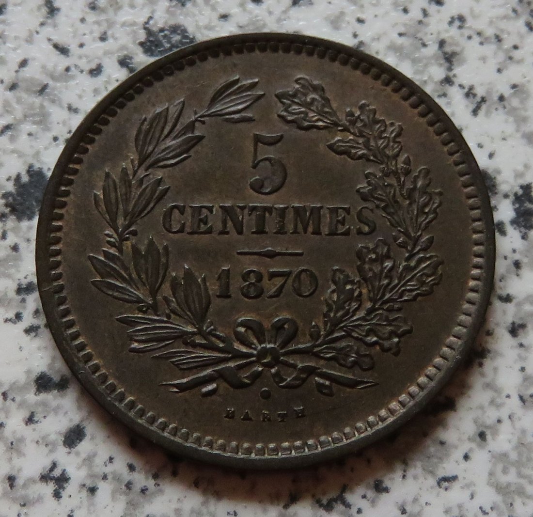  Luxemburg 5 Centimes 1870, besser   