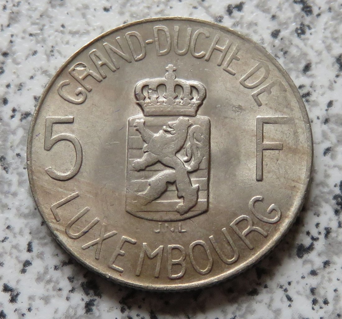  Luxemburg 5 Francs 1962, Prägeschwäche   