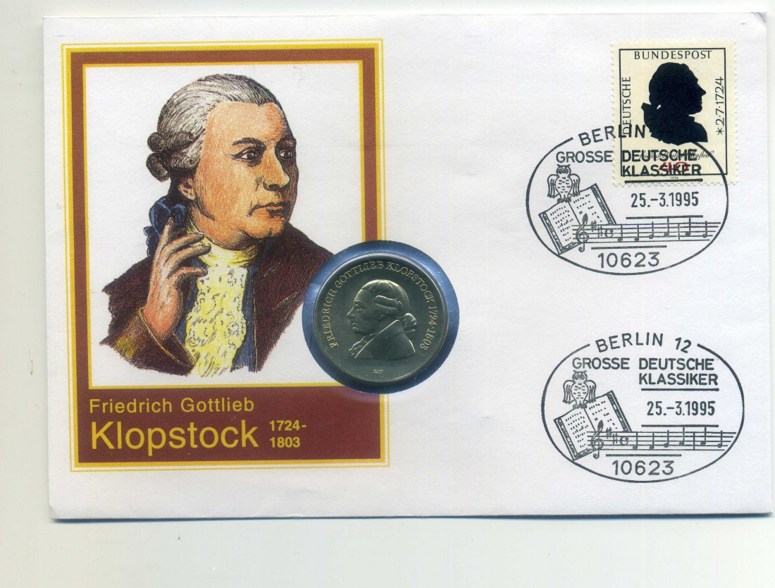  5 Mark 1978 Klopstock stempelglanz im sehr seltenen Numisbrief   