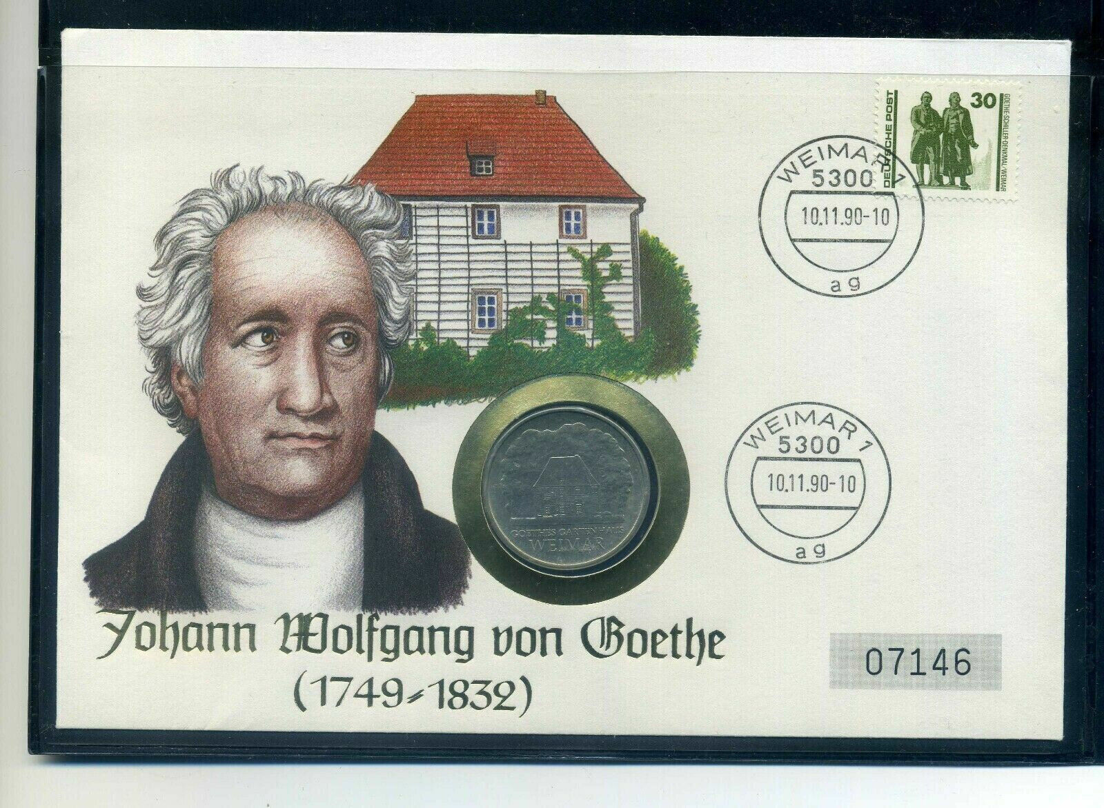  Numisbrief  Goethe mit DDR 5 Mark 1982 Goethes Gartenhaus sehr selten   