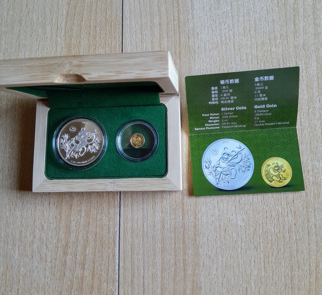  Fidji 5 Dollar + 1 Dollar 2021 PP Panda Piedfort 2 gr. Gold+ 2 oz Silber OVP RAR nur 500 Stück Aufla   