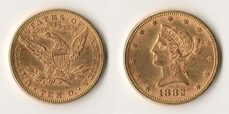 USA 10 Dollar MM-Frankfurt Feingold: 15,05g Eagle Liberty Head 1882 