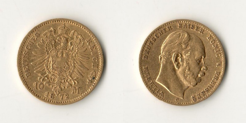 Deutsches Kaiserreich, Preussen. 10 Mark MM-Frankfurt Feingewicht: 3,59g Gold 10 Mark 1872 C 