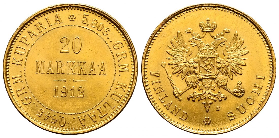 PEUS 118114 Finnland 5,81 g Feingold. 150. Geburtstag A. Edelfelt 20 Markkaa GOLD 1912 Helsinki Kl. Kratzer, Vorzüglich