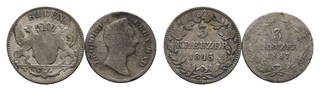  Altdeutschland, 2 Kleinmünzen 1845/1837   