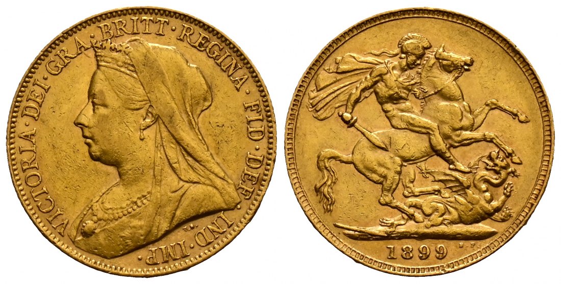 PEUS 2507 Grossbritannien 7,32 g Feingold. Victoria (1837 - 1901) mit Witwenschleier Sovereign GOLD 1899 Sehr schön