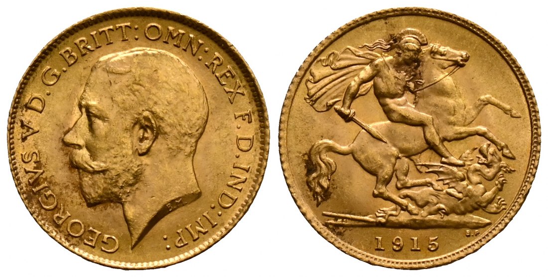 PEUS 2508 Grossbritannien 3,66 g Feingold. George V. (1910 - 1936) 1/2 Sovereign GOLD 1915 Kl. Kratzer, fast vorzüglich