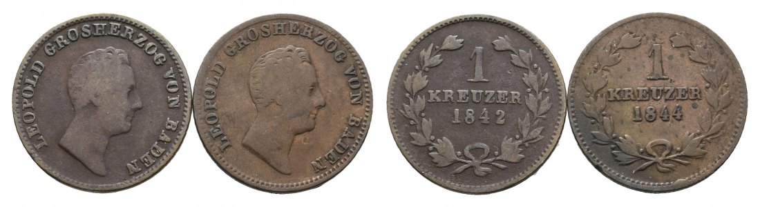  Altdeutschland; Baden; 2 Kleinmünzen 1842 / 1844   