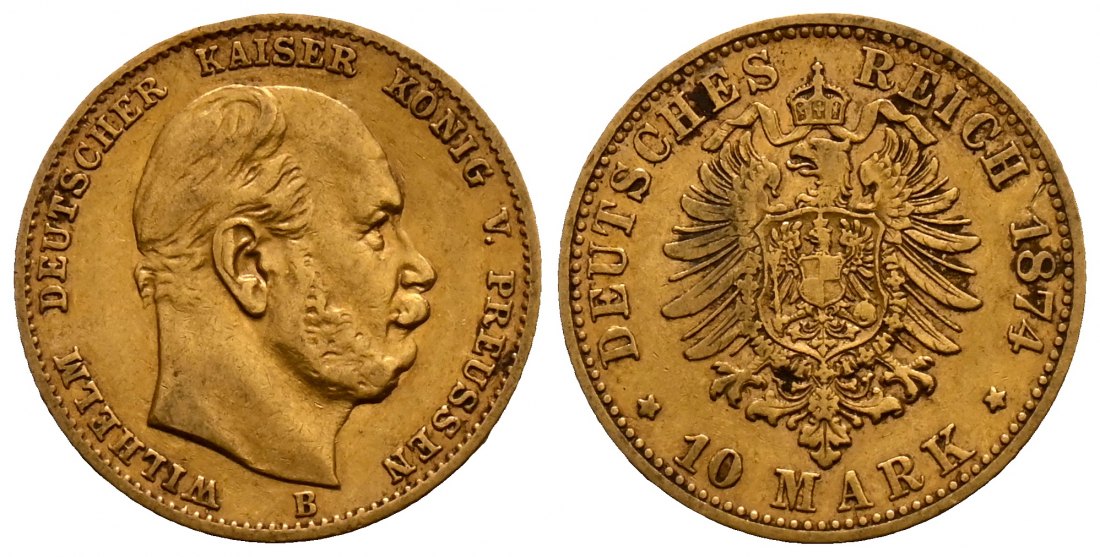 PEUS 2517 Kaiserreich - Preußen 3,58 g Feingold. Wilhelm I. (1861 - 1888) 10 Mark GOLD 1874 B Hannover Sehr schön