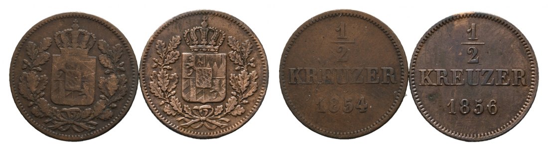  Altdeutschland; Bayern; 2 Kleinmünzen 1854 / 1856   