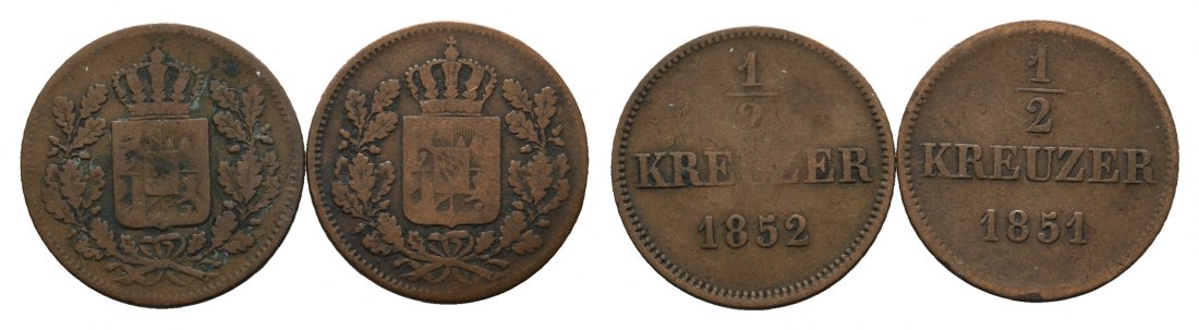  Altdeutschland; Bayern; 2 Kleinmünzen 1852 / 1851   