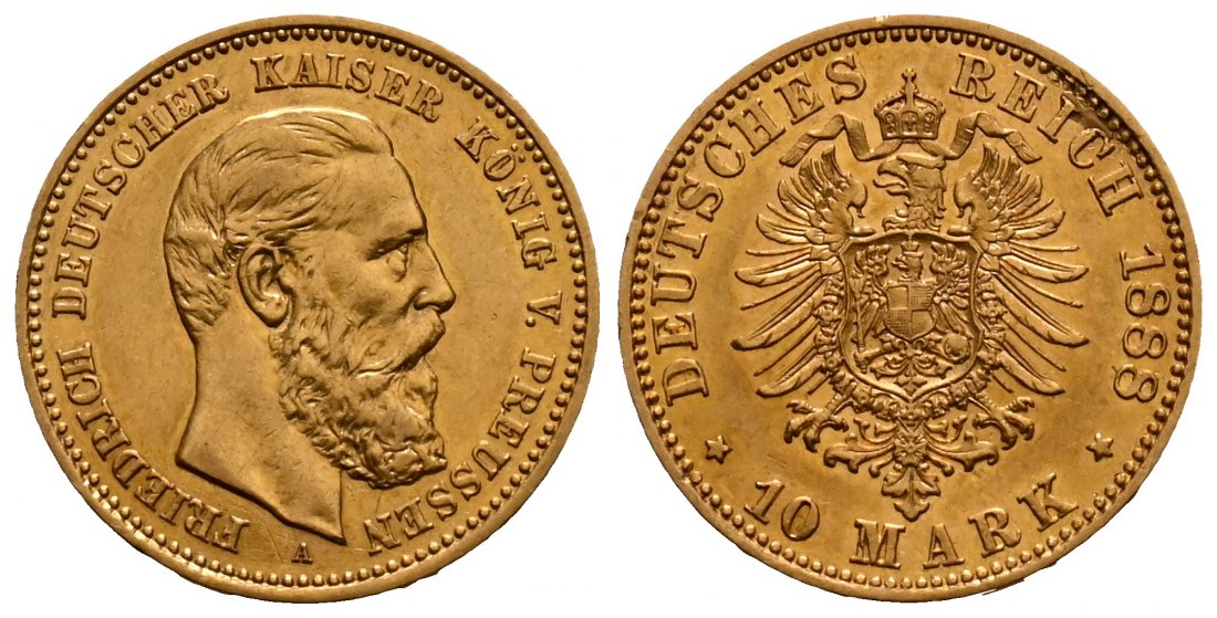 PEUS 2520 Kaiserreich - Preußen 3,58 g Feingold. Friedrich III. (09.03.- 15.06.1888) 10 Mark GOLD 1888 A Vorzüglich