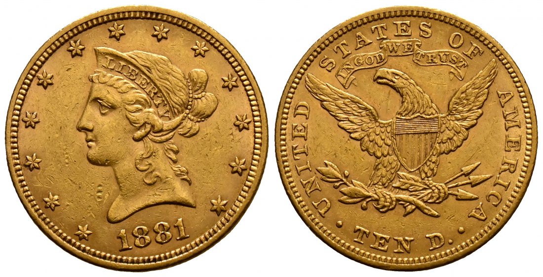 PEUS 2524 USA 15,05 g Feingold. Coronet Head 10 Dollars GOLD 1881 Sehr schön +