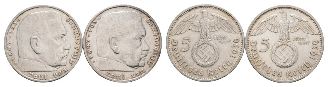  Drittes Reich; 2x 5 Mark 1936 / 1939   