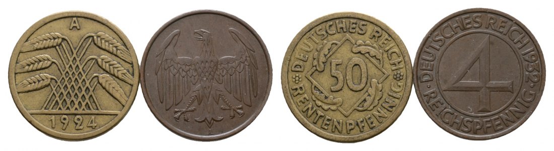  Weimarer Republik; 2 Kleinmünzen 1924 / 1932   