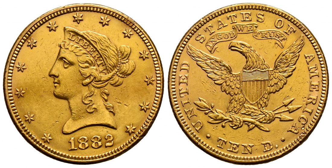 PEUS 2526 USA 15,05 g Feingold. Coronet Head 10 Dollars GOLD 1882 Sehr schön