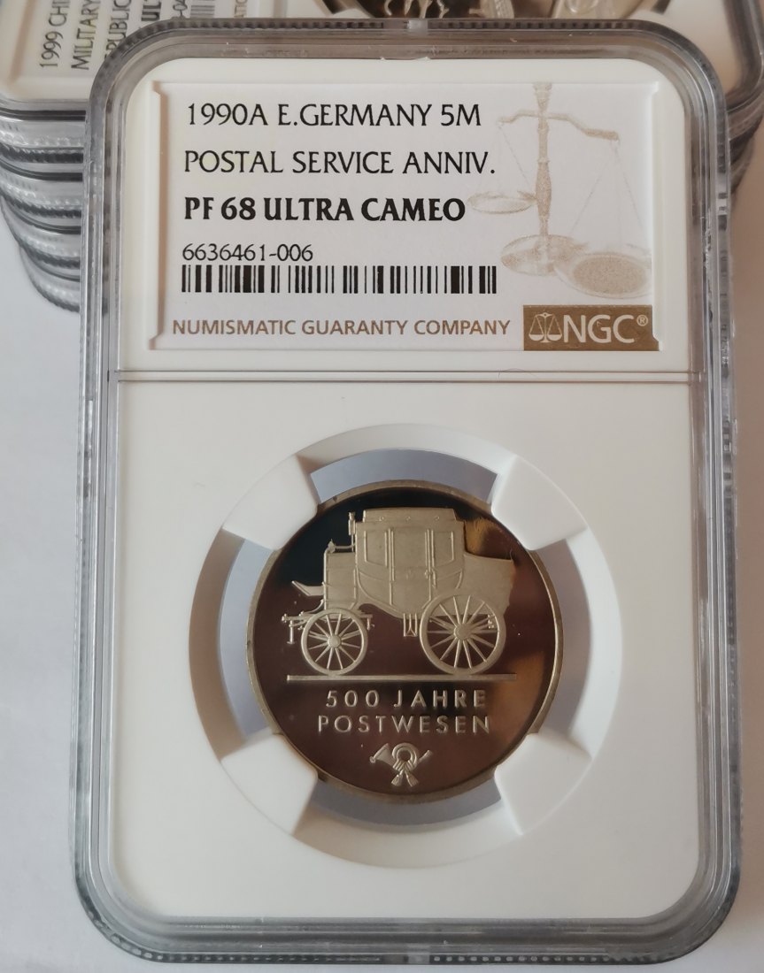  5 Mark DDR 500 Jahre Postwesen 1990 NGC PF 68   