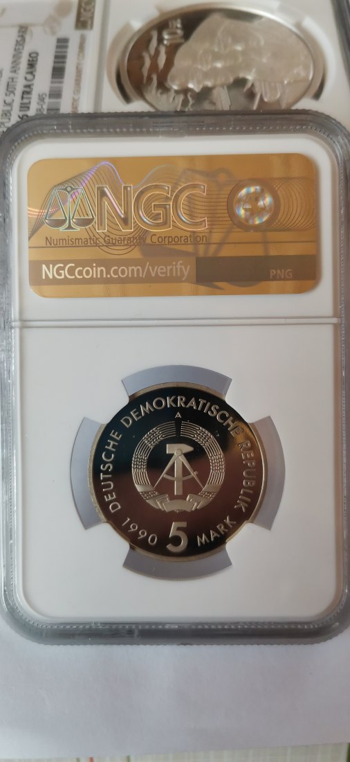  5 Mark DDR 500 Jahre Postwesen 1990 NGC PF 68   