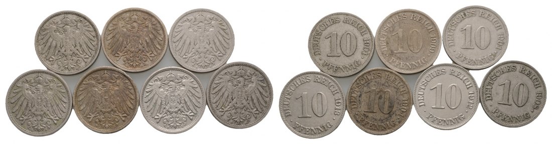  Kaiserreich; 7x 10 Pfennig 1901- 1913   