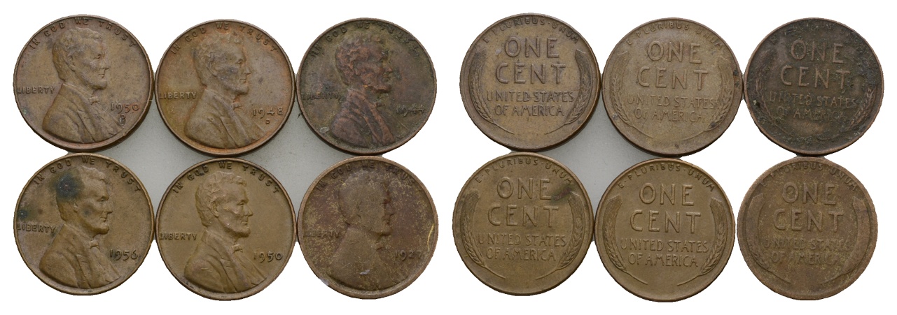  USA; 6x 1 cent (Lot)   