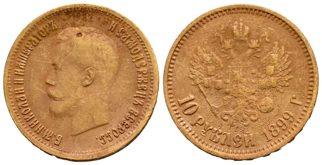 PEUS 2549 Russland 7,74 g Feingold. Zar Nikolaus II. (1894 - 1917) 10 Rubel GOLD 1899 АГ AR Gereinigt, sehr schön