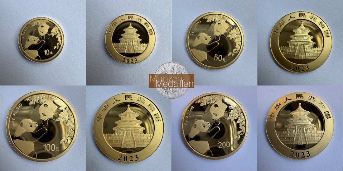  China, Gold Panda Premium Set 2023 MM-Frankfurt Feingold: 27g   