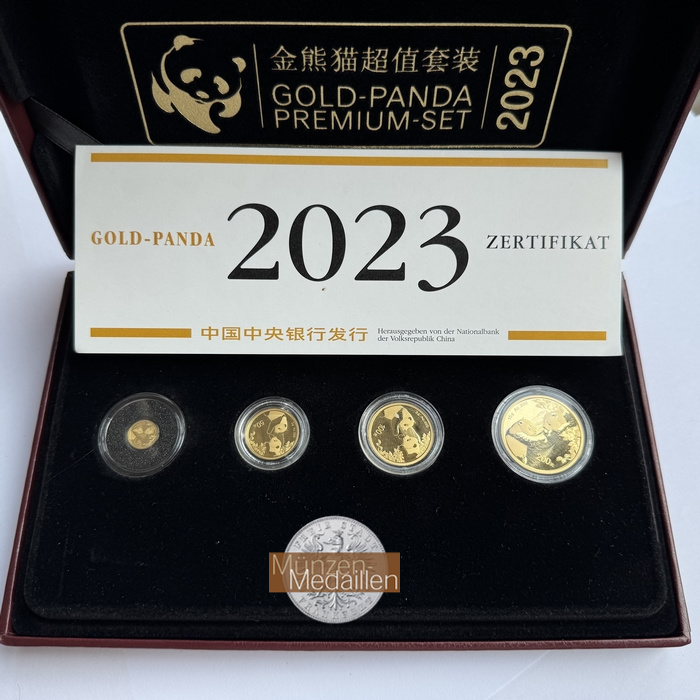  China, Gold Panda Premium Set 2023 MM-Frankfurt Feingold: 27g   