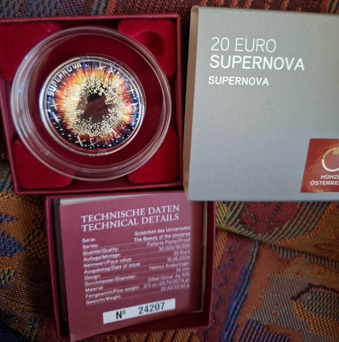  Österreich 20 Euro Silber 2024 Supernova 1. Ausgabe Serie Schönheit des Universums   