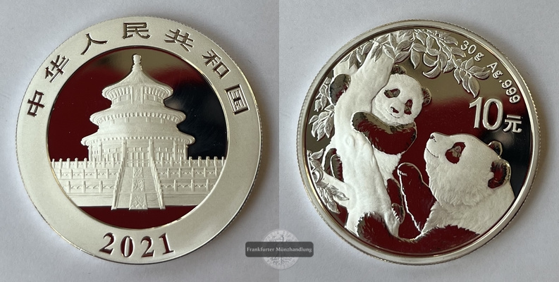  China  10 Yuan 2021  Panda  FM-Frankfurt Feinsilber: 29,97g   