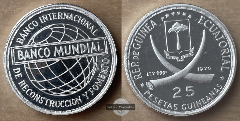  Äquatorialguinea  25 Pesetas  1970  FM-Frankfurt/M  Feingewicht: 5g  Silber  PP Km#5   