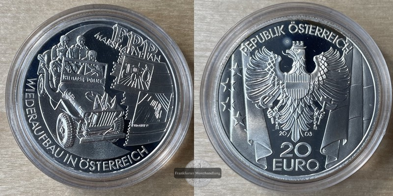  Österreich  20 Euro  2003   Die Nachkriegszeit  FM-Frankfurt  Feinsilber: 18g Km# 3107   